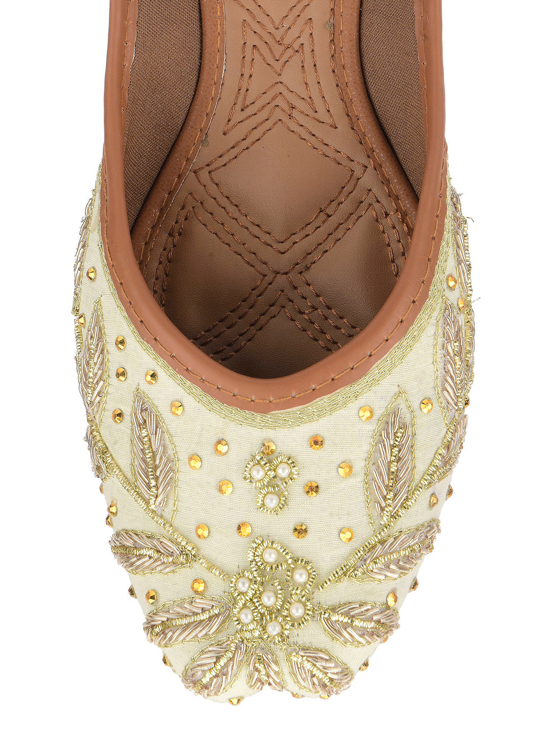 Desi Colour Women Indian Ethnic Footwear-Dabka Off White