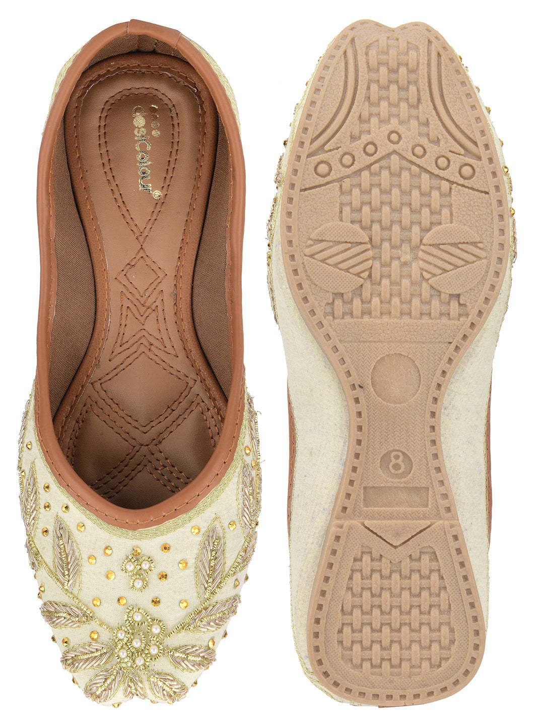 Desi Colour Women Indian Ethnic Footwear-Dabka Off White