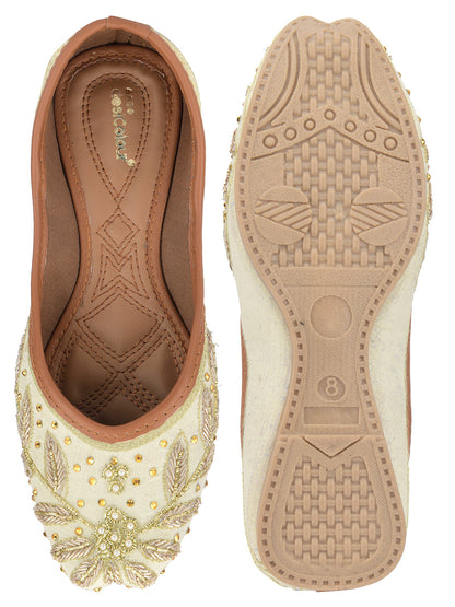 Desi Colour Women Indian Ethnic Footwear-Dabka Off White
