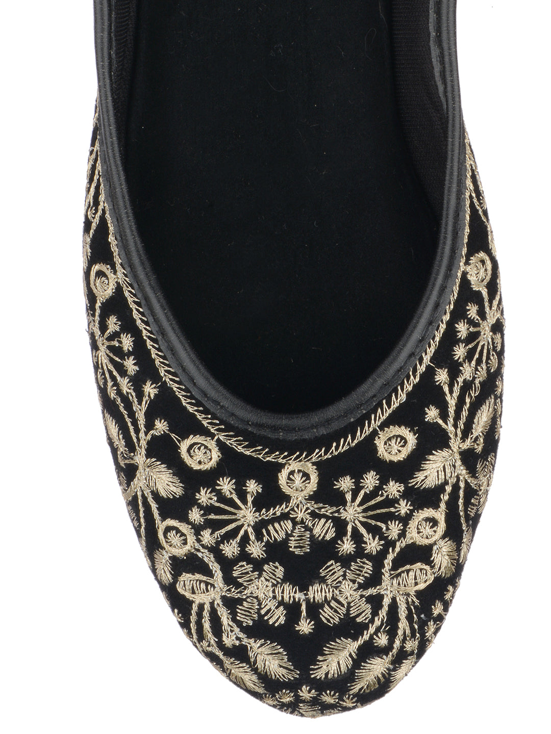 Desi Colour Women Indian Ethnic Footwear-Cushioned Black Heavy Emb