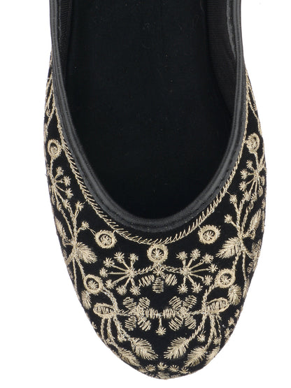 Desi Colour Women Indian Ethnic Footwear-Cushioned Black Heavy Emb