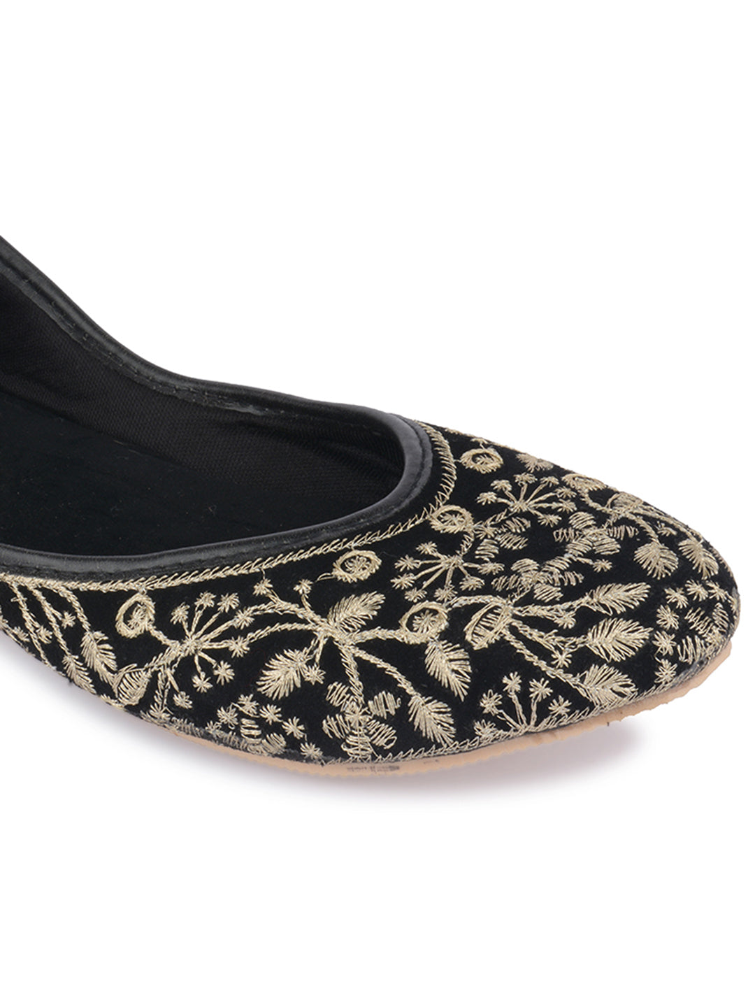 Desi Colour Women Indian Ethnic Footwear-Cushioned Black Heavy Emb