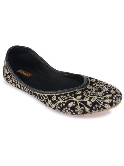 Desi Colour Women Indian Ethnic Footwear-Cushioned Black Heavy Emb