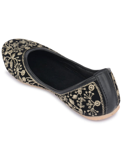 Desi Colour Women Indian Ethnic Footwear-Cushioned Black Heavy Emb