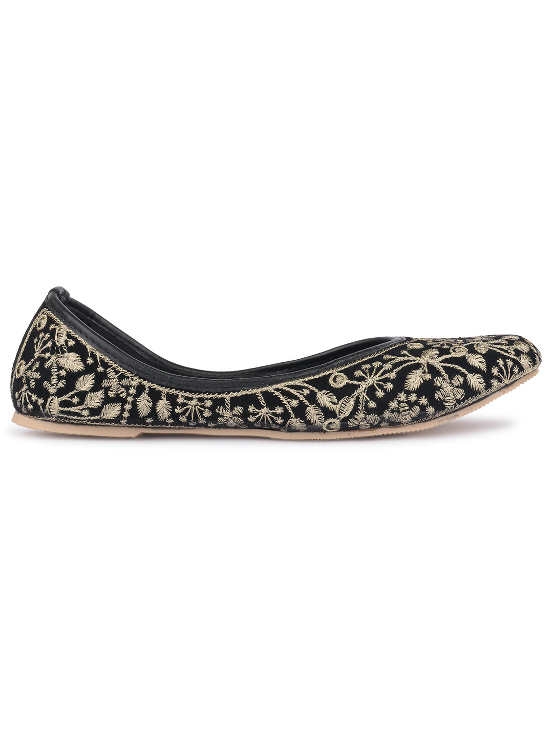 Desi Colour Women Indian Ethnic Footwear-Cushioned Black Heavy Emb