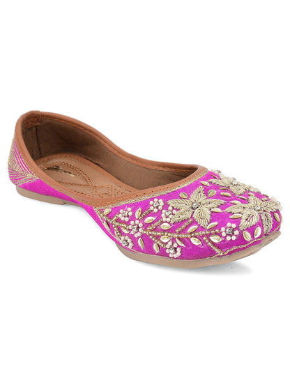 Desi Colour Women Indian Ethnic Footwear-Pink Dabka Floral