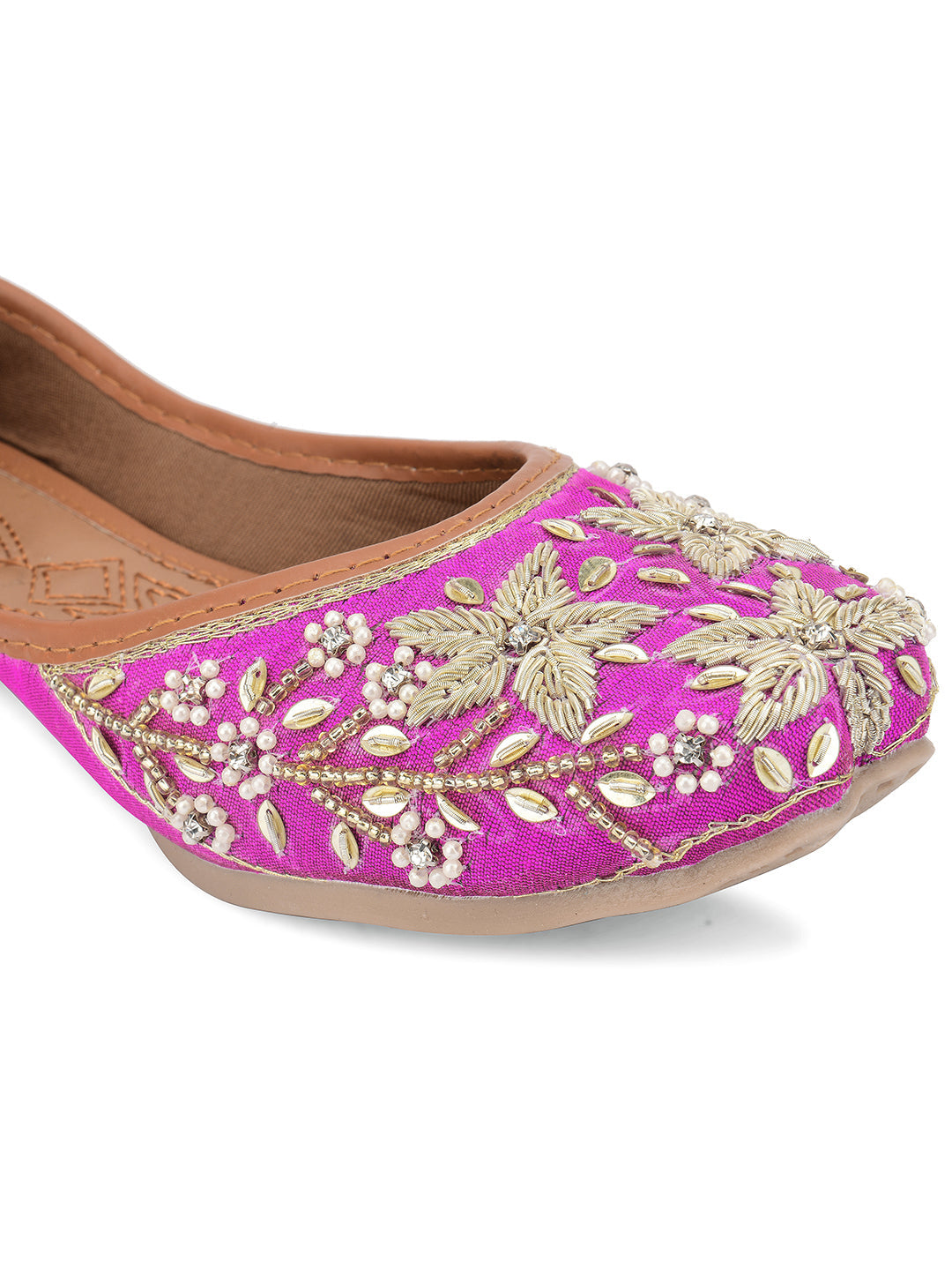 Desi Colour Women Indian Ethnic Footwear-Pink Dabka Floral