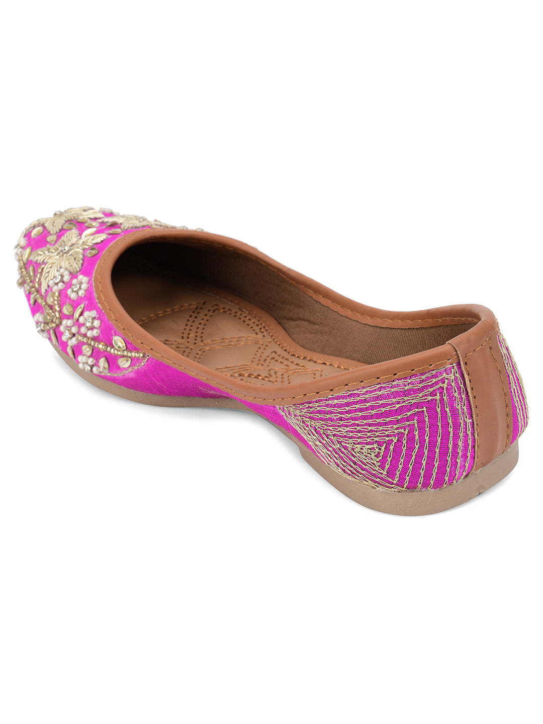 Desi Colour Women Indian Ethnic Footwear-Pink Dabka Floral