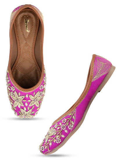 Desi Colour Women Indian Ethnic Footwear-Pink Dabka Floral