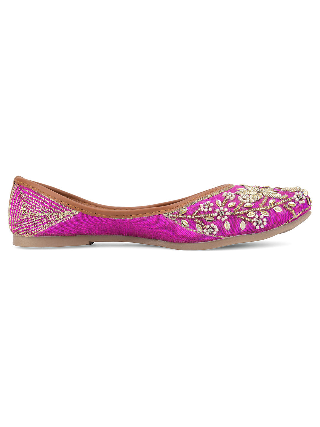 Desi Colour Women Indian Ethnic Footwear-Pink Dabka Floral