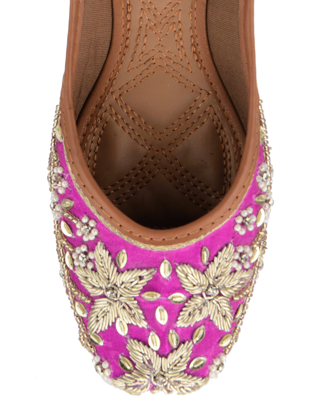 Desi Colour Women Indian Ethnic Footwear-Pink Dabka Floral