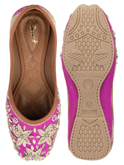 Desi Colour Women Indian Ethnic Footwear-Pink Dabka Floral