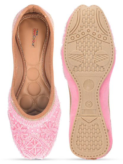 Desi Colour Women Indian Ethnic Footwear-Baby Pink Pearl