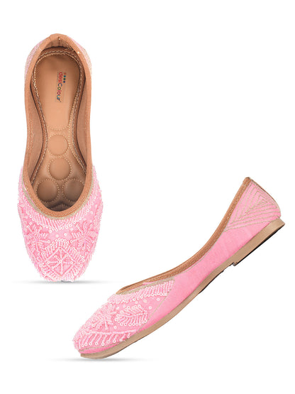Desi Colour Women Indian Ethnic Footwear-Baby Pink Pearl