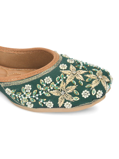 Desi Colour Women Indian Ethnic Footwear-Dark green Flower