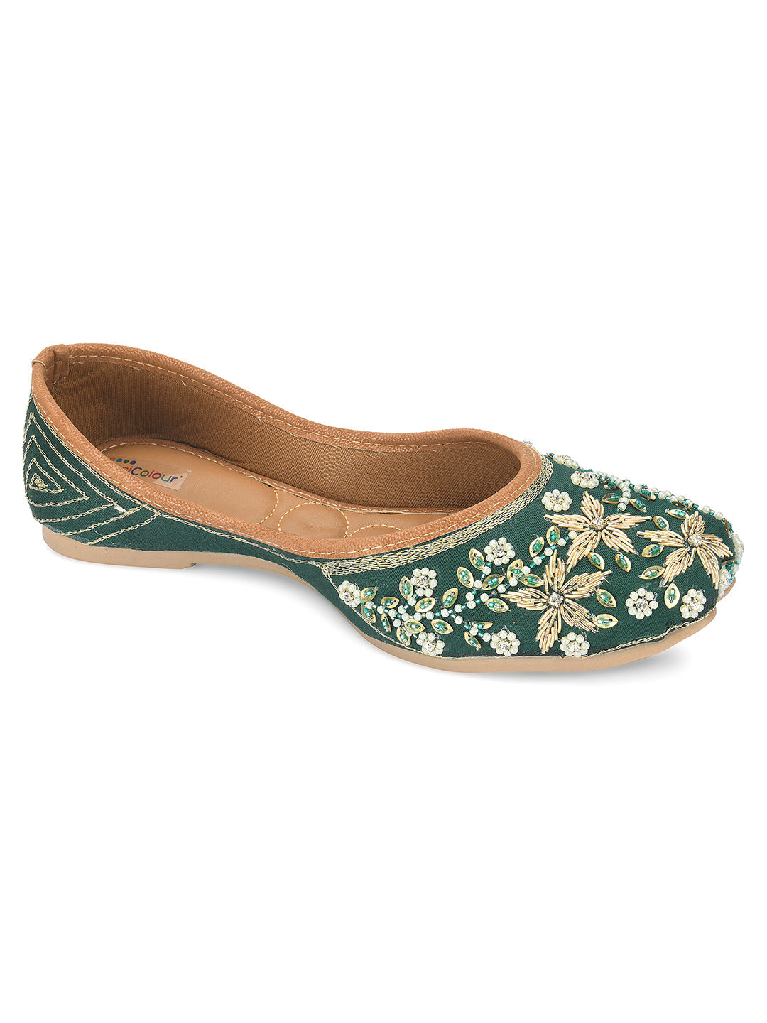 Desi Colour Women Indian Ethnic Footwear-Dark green Flower