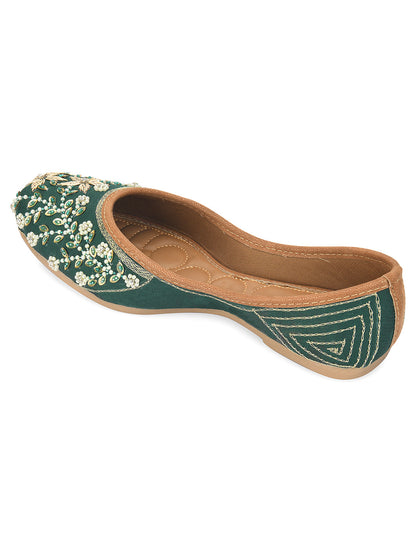 Desi Colour Women Indian Ethnic Footwear-Dark green Flower
