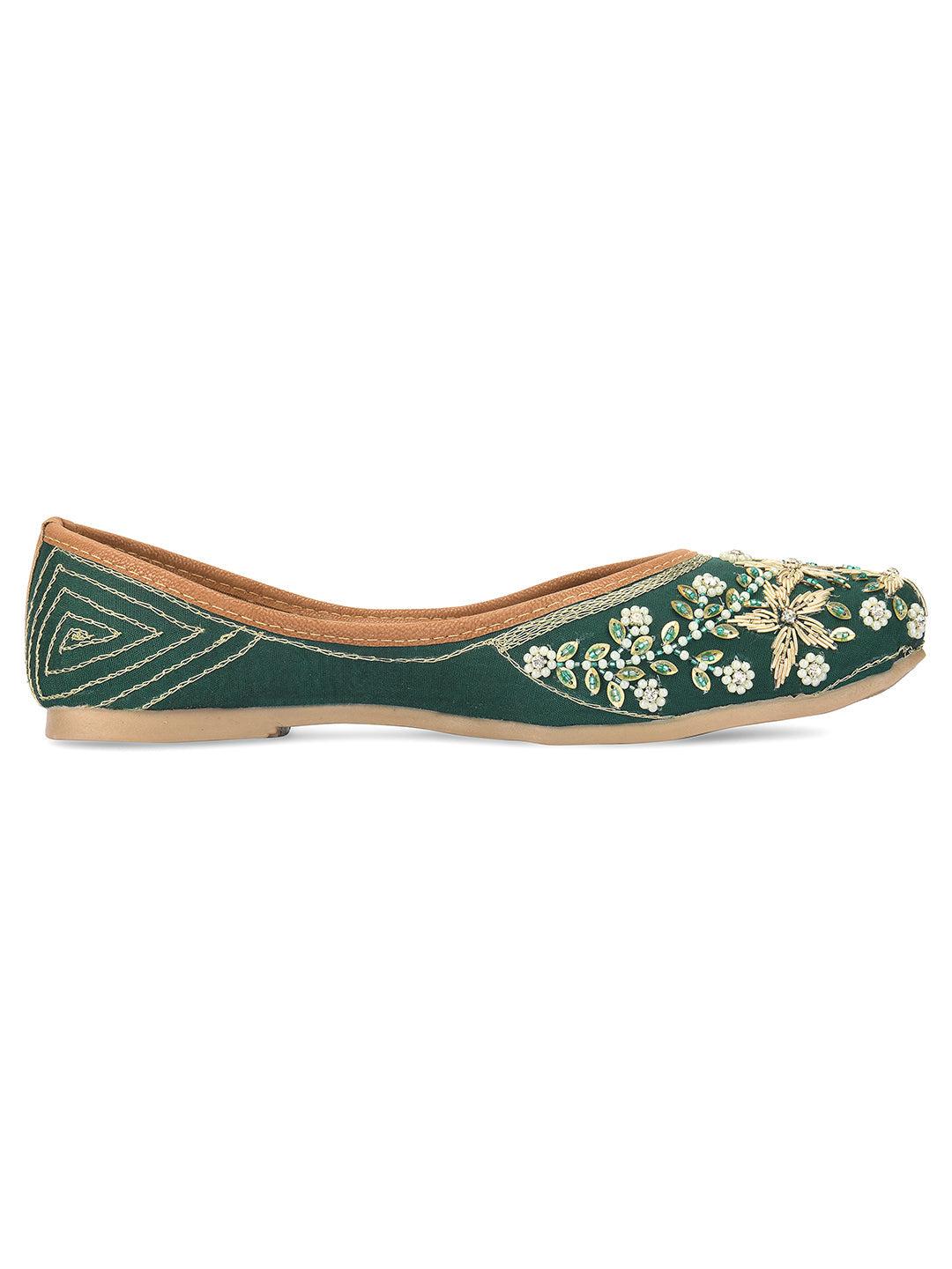 Desi Colour Women Indian Ethnic Footwear-Dark green Flower