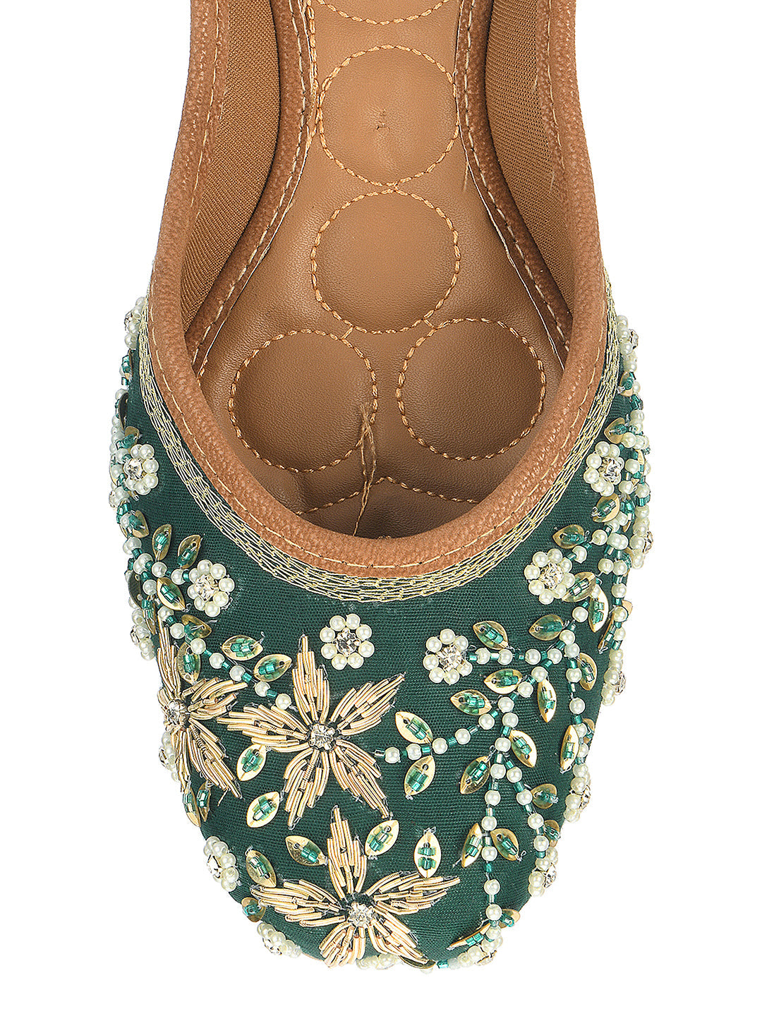 Desi Colour Women Indian Ethnic Footwear-Dark green Flower