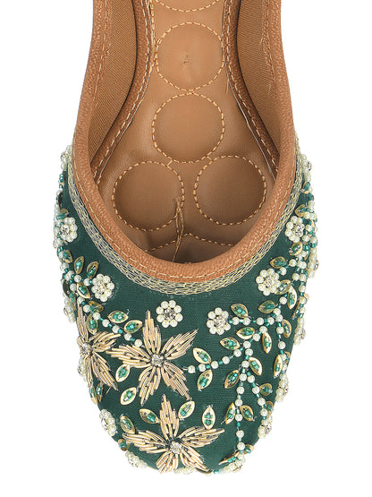 Desi Colour Women Indian Ethnic Footwear-Dark green Flower