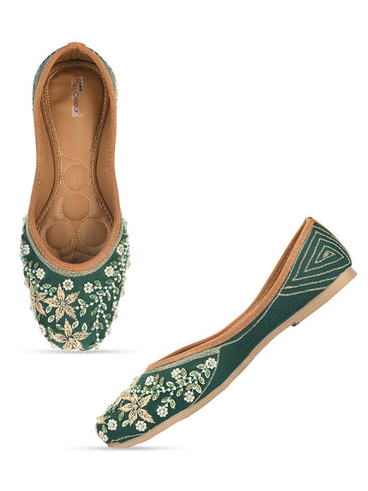 Desi Colour Women Indian Ethnic Footwear-Dark green Flower