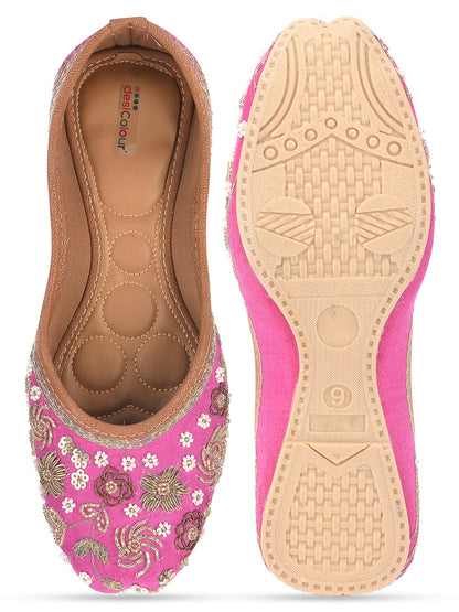 Desi Colour Women Indian Ethnic Footwear-Party Wear Pink Dabka Work