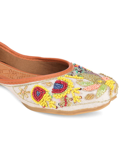 Desi Colour Women Indian Ethnic Footwear-Party Wear White Multicolour Pear Work
