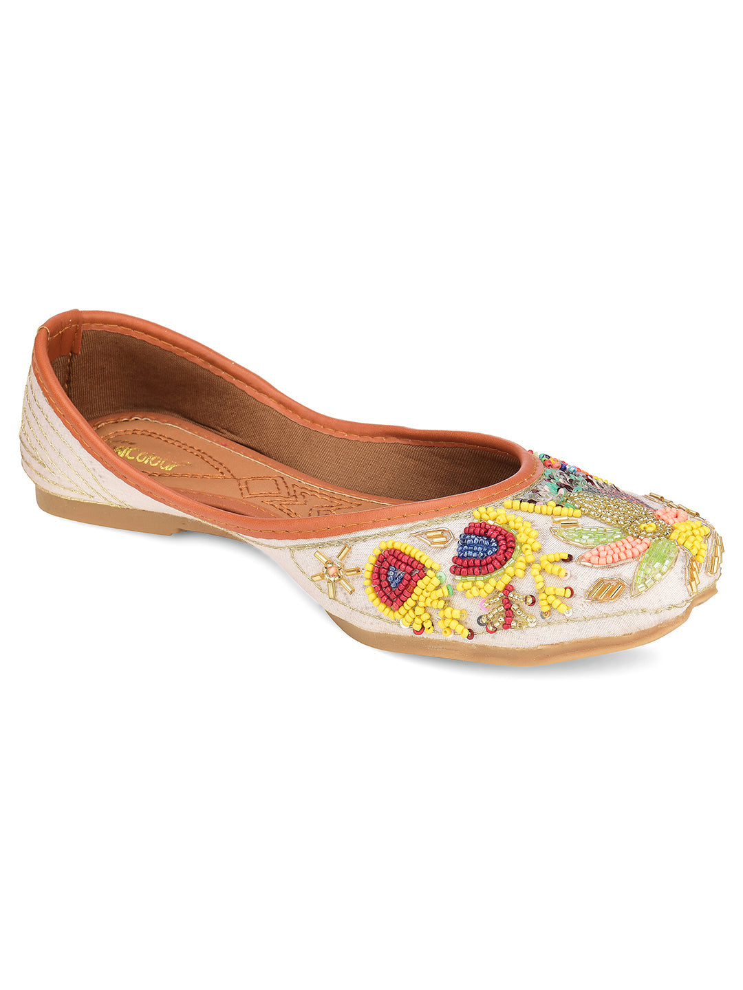 Desi Colour Women Indian Ethnic Footwear-Party Wear White Multicolour Pear Work