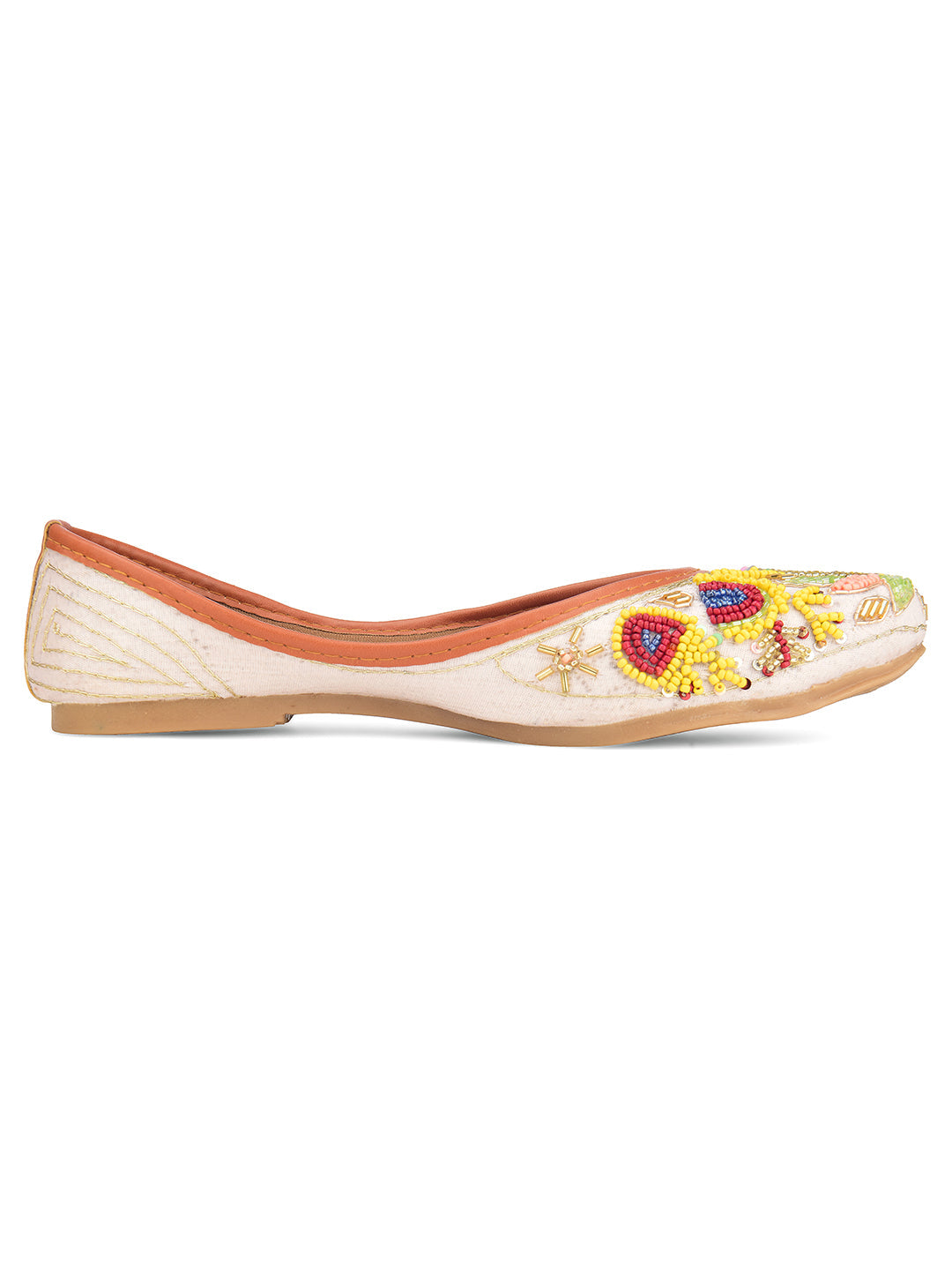 Desi Colour Women Indian Ethnic Footwear-Party Wear White Multicolour Pear Work