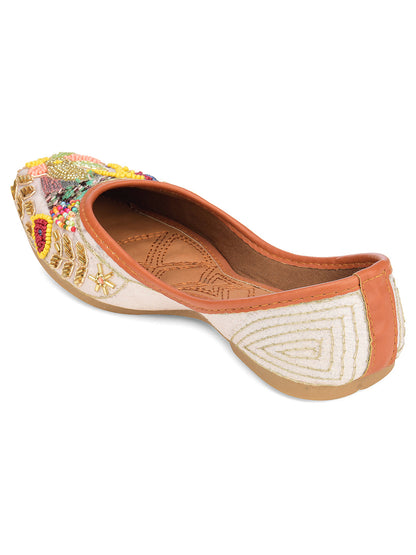 Desi Colour Women Indian Ethnic Footwear-Party Wear White Multicolour Pear Work