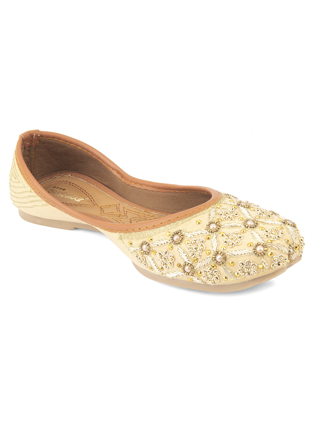 Desi Colour Women Indian Ethnic Footwear-Gold Dabka work
