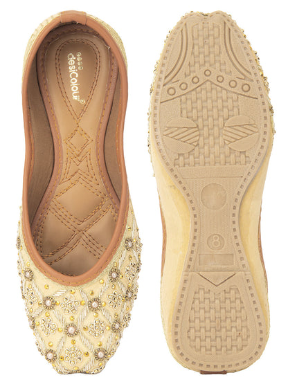 Desi Colour Women Indian Ethnic Footwear-Gold Dabka work