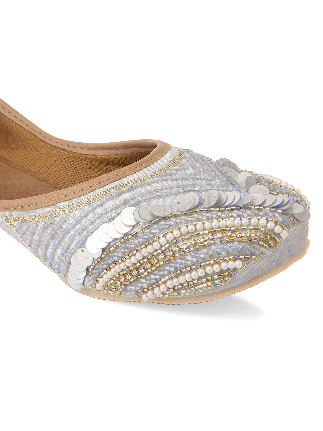 Desi Colour Women Indian Ethnic Footwear-Grey V Pearl
