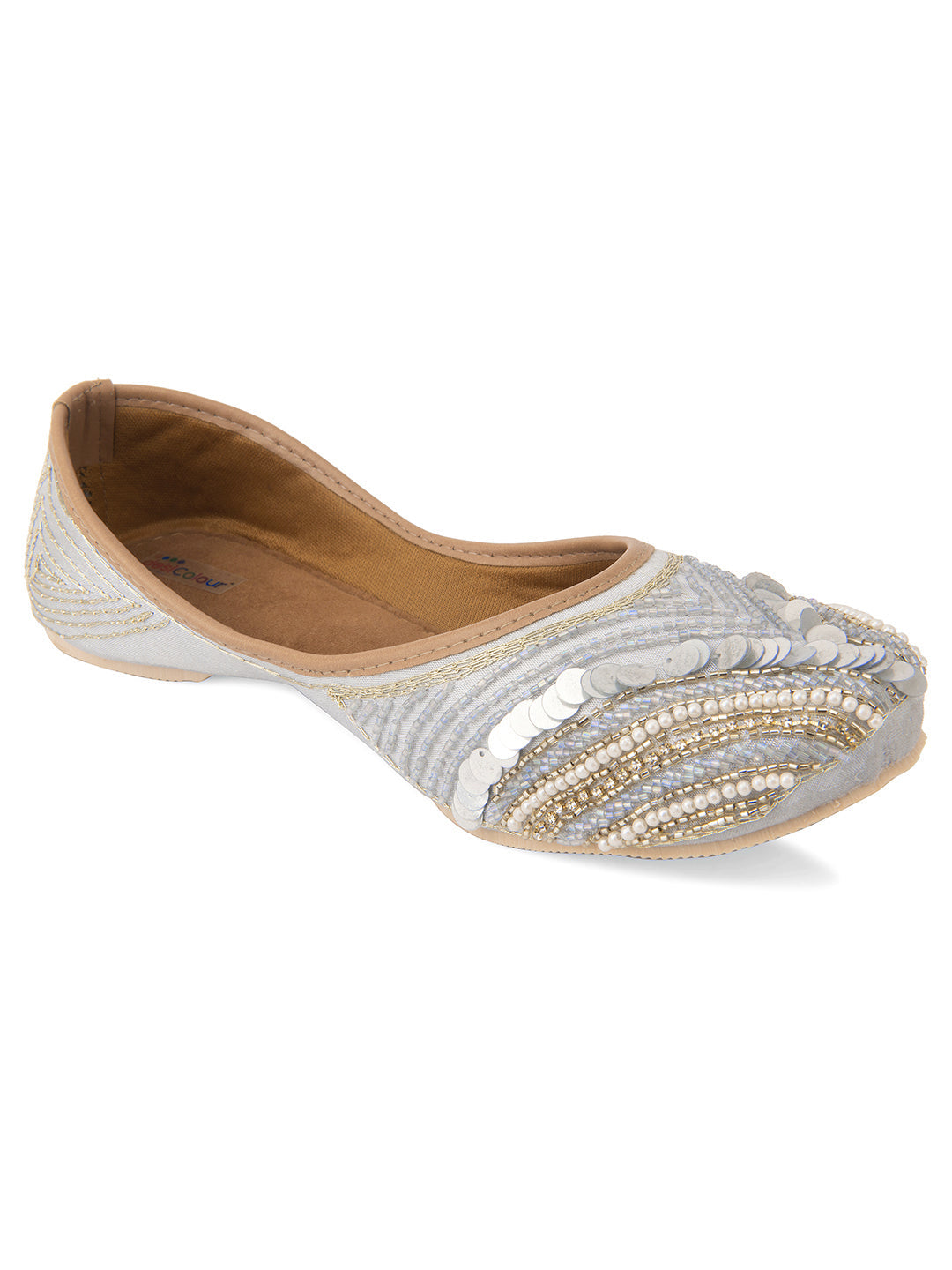 Desi Colour Women Indian Ethnic Footwear-Grey V Pearl