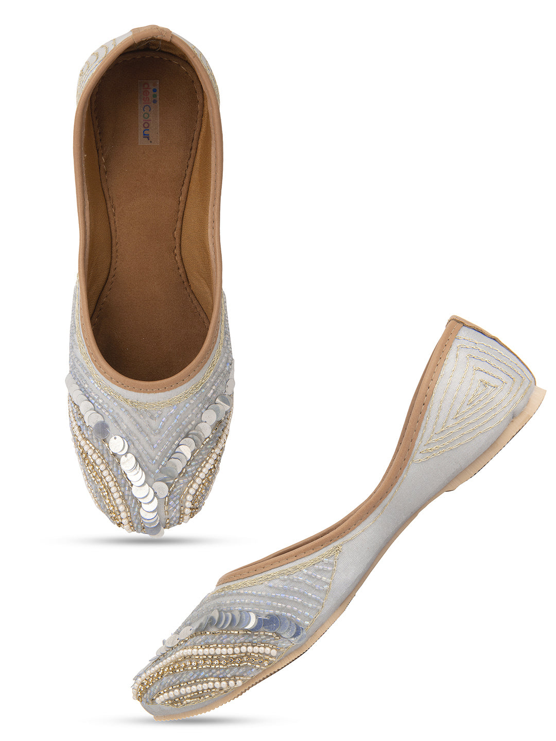 Desi Colour Women Indian Ethnic Footwear-Grey V Pearl