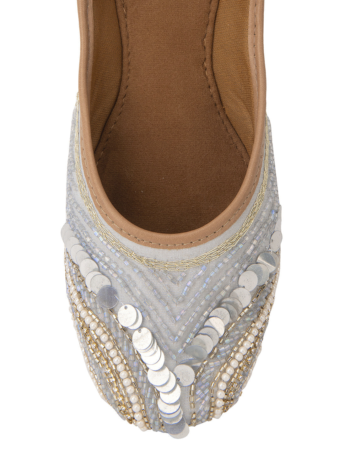 Desi Colour Women Indian Ethnic Footwear-Grey V Pearl