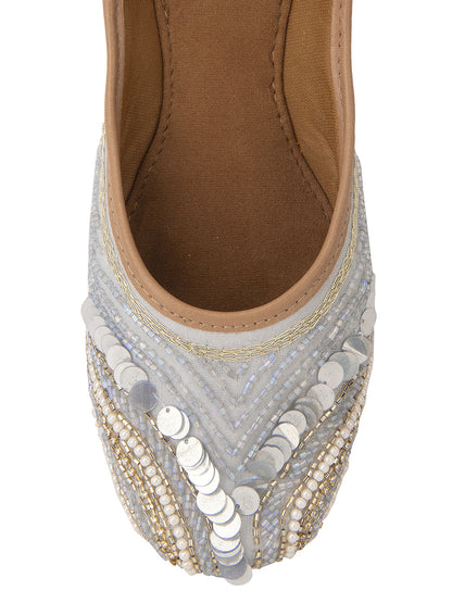 Desi Colour Women Indian Ethnic Footwear-Grey V Pearl