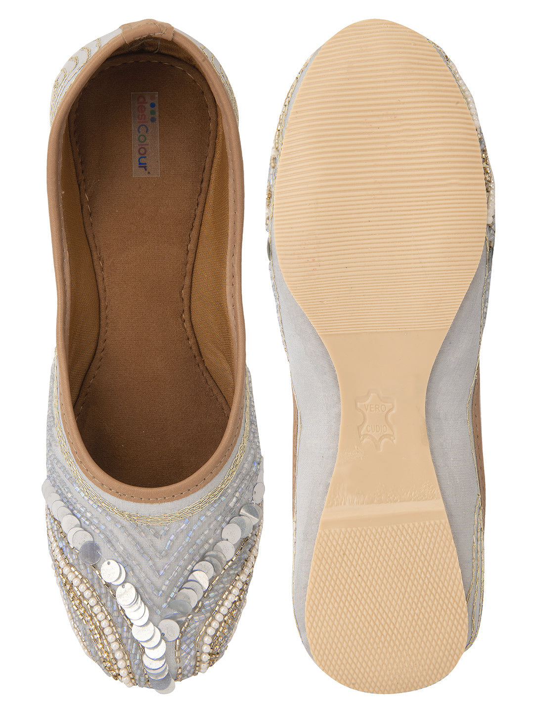 Desi Colour Women Indian Ethnic Footwear-Grey V Pearl