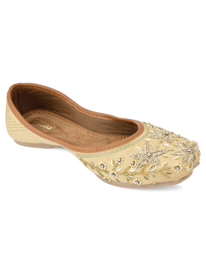 Desi Colour Women Indian Ethnic Footwear-Gold Dabka Flower
