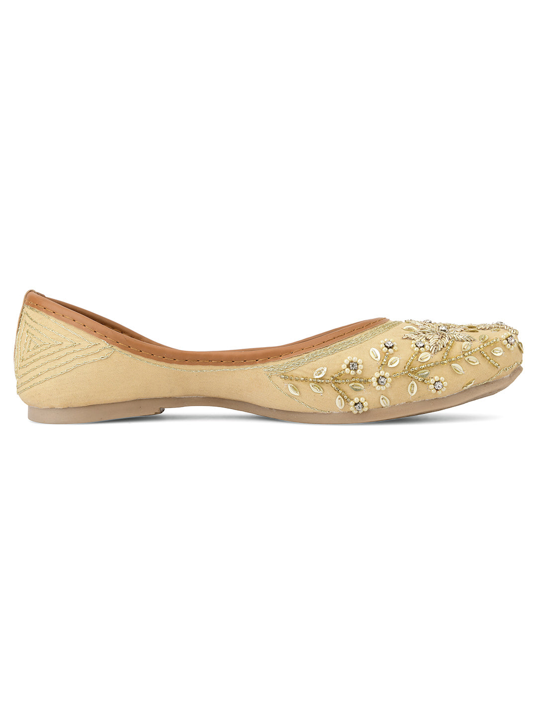 Desi Colour Women Indian Ethnic Footwear-Gold Dabka Flower