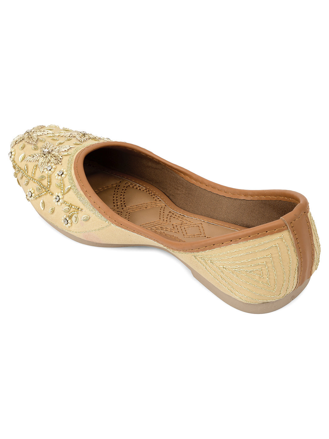 Desi Colour Women Indian Ethnic Footwear-Gold Dabka Flower