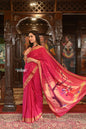 Very Much Indian Authentic Handloom Pure Cotton Paithani with Traditional Radha Krishna Pallu - Red Delight