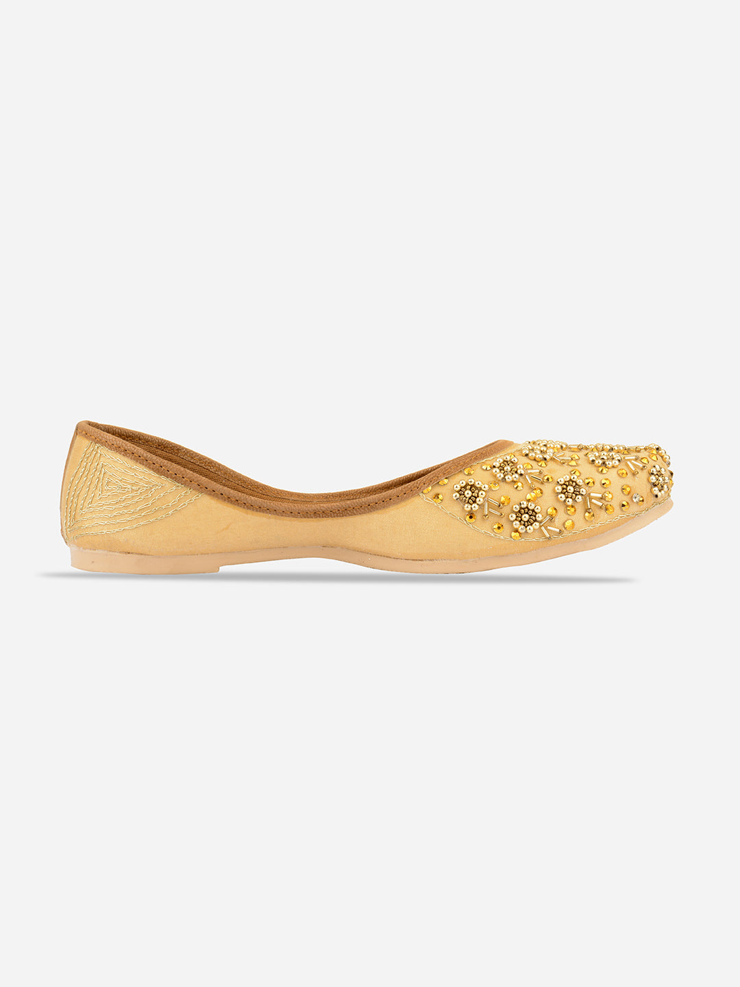 Desi Colour Women Indian Ethnic Footwear-Gold Round Emb