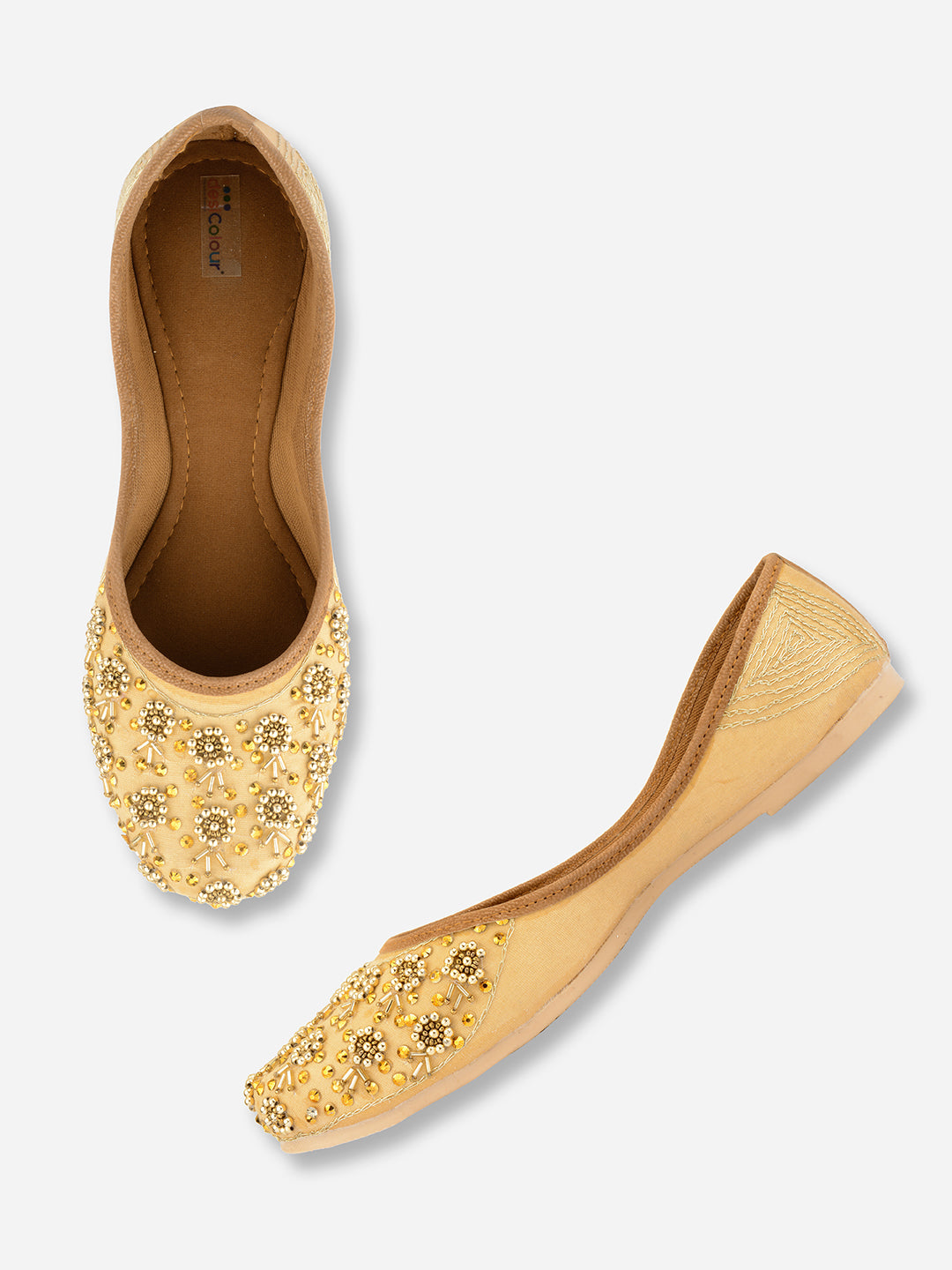 Desi Colour Women Indian Ethnic Footwear-Gold Round Emb
