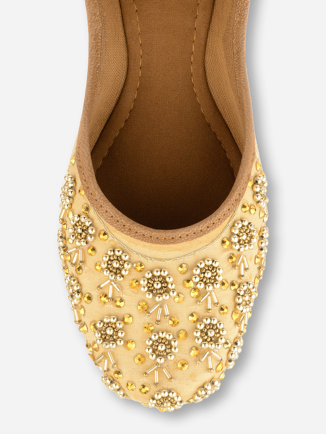 Desi Colour Women Indian Ethnic Footwear-Gold Round Emb