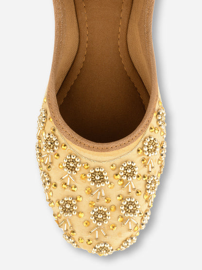 Desi Colour Women Indian Ethnic Footwear-Gold Round Emb