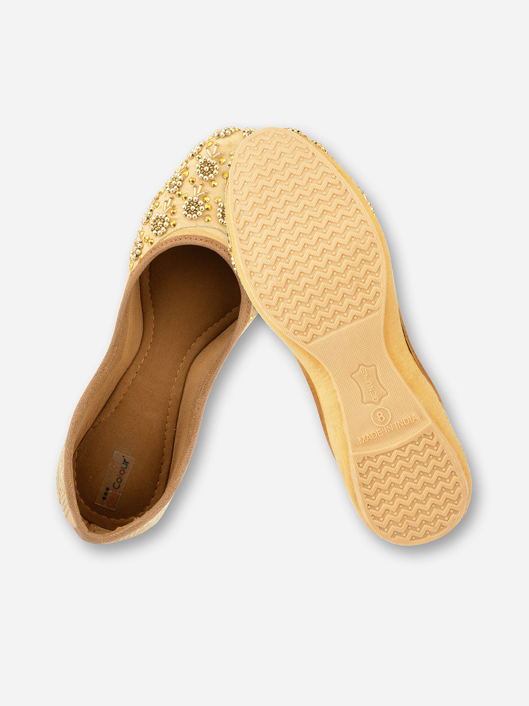 Desi Colour Women Indian Ethnic Footwear-Gold Round Emb