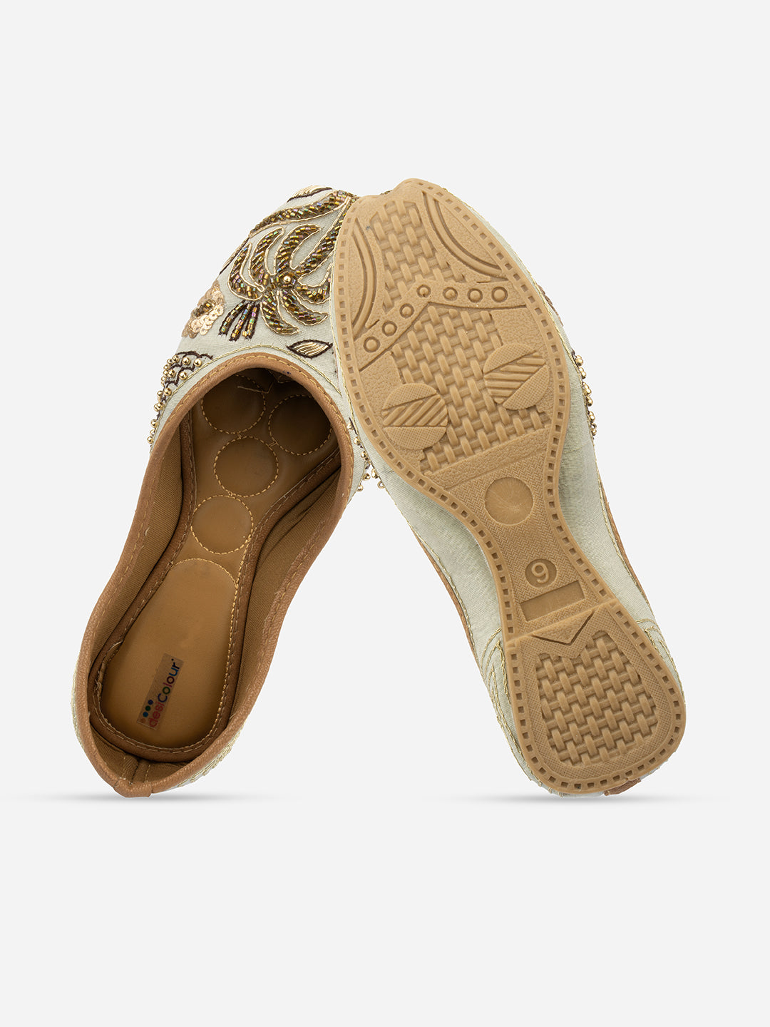 Desi Colour Women Indian Ethnic Footwear-Grey Emb