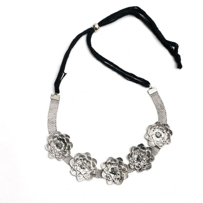 Mominos Fashion Johar Kamal Silver-Plated Brass Finish Rose Design Choker For Women (Silver)