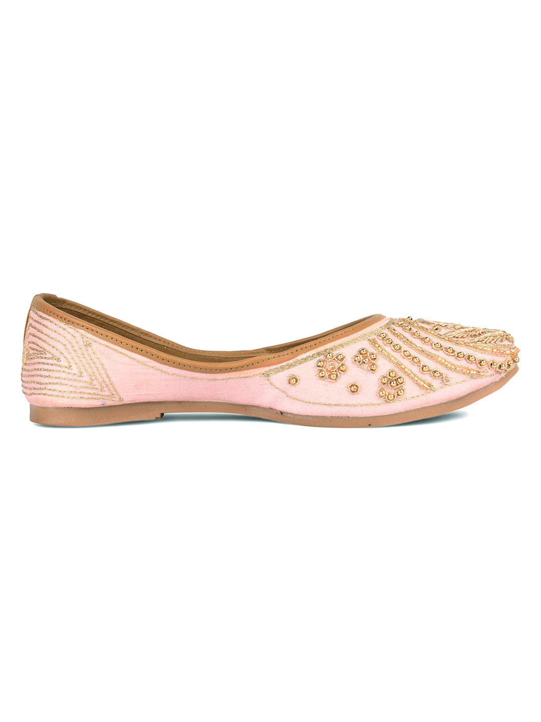 Desi Colour Women Indian Ethnic Footwear-Peach Dabka
